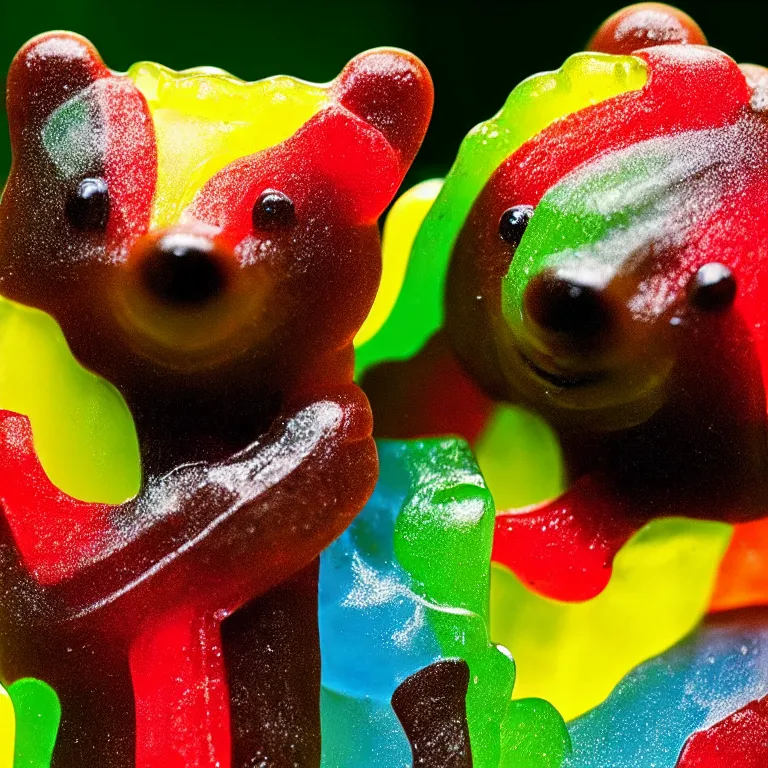 Prompt: close up national geographic photo of wild candy gummy bear wildlife photograph