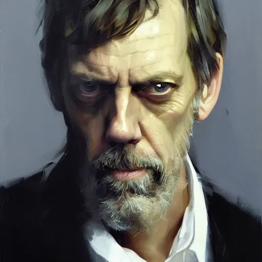 Image similar to face protrait of hugh laurie, jeremy mann painting