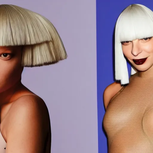 Image similar to sia furler wearing a skin colored leotard full body artistic photoshoot