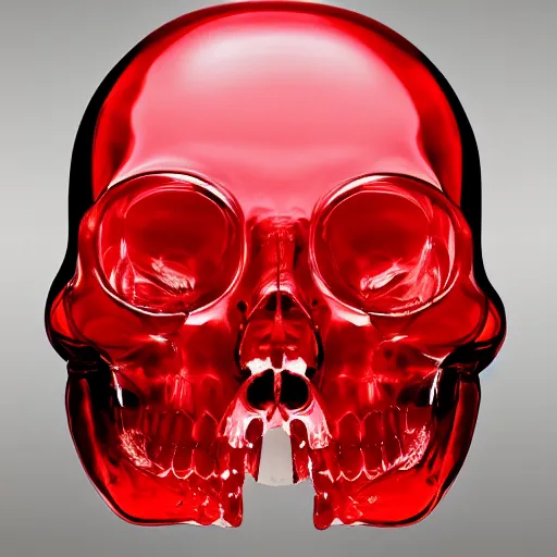 Image similar to transparent red liquid inside in a transparent skull, alexander mcqueen