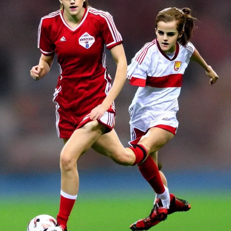 Image similar to emma watson as lokomotiv football player, hyper realistic, highly detailed