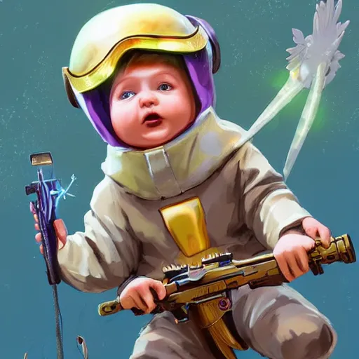 Image similar to baby Angel cherub,wearing a halo, ski mask, balaclava, wearing angel halo covered face, hoodie, hip hop golden necklace fantasy art apex fortnite Video game icon, 2d game art gta5 cover , official fanart behance hd artstation by Jesper Ejsing, by RHADS, Makoto Shinkai and Lois van baarle, ilya kuvshinov, rossdraws