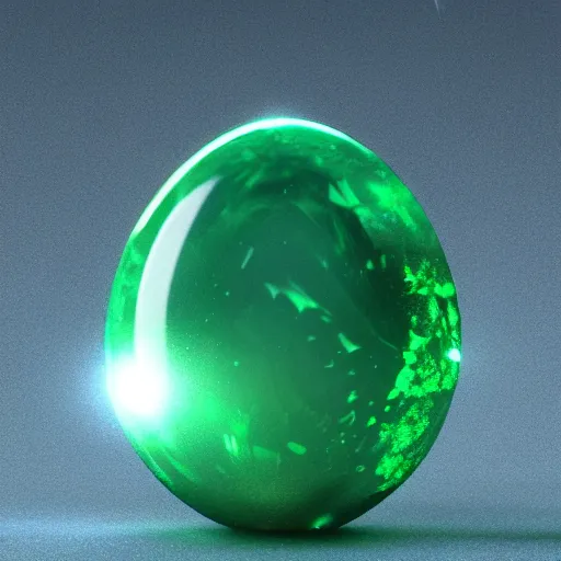 Prompt: an emerald crystal egg, opal, ice, extreme detail, photorealism, octane render, cinematic lighting.