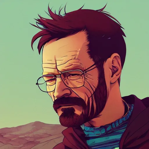 Prompt: ⁠portrait of Walter White, New Mexican desert background, rich vivid colors, ambient lighting, dynamic lighting, 4k, HQ, official media, anime key visual, makoto shinkai, ilya kuvshinov, lois van baarle, rossdraws, detailed, trending on artstation