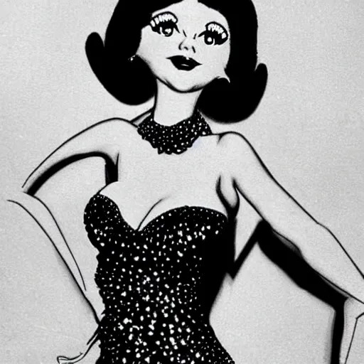 Image similar to Anna Nicole Smith as Betty Boop, she is dancing, she is wearing a black dress