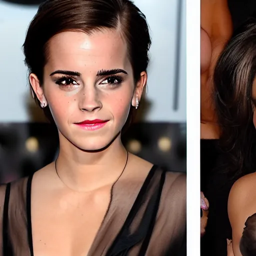 Image similar to emma watson mixed with kim kardashian, 5 0 - 5 0 mixture