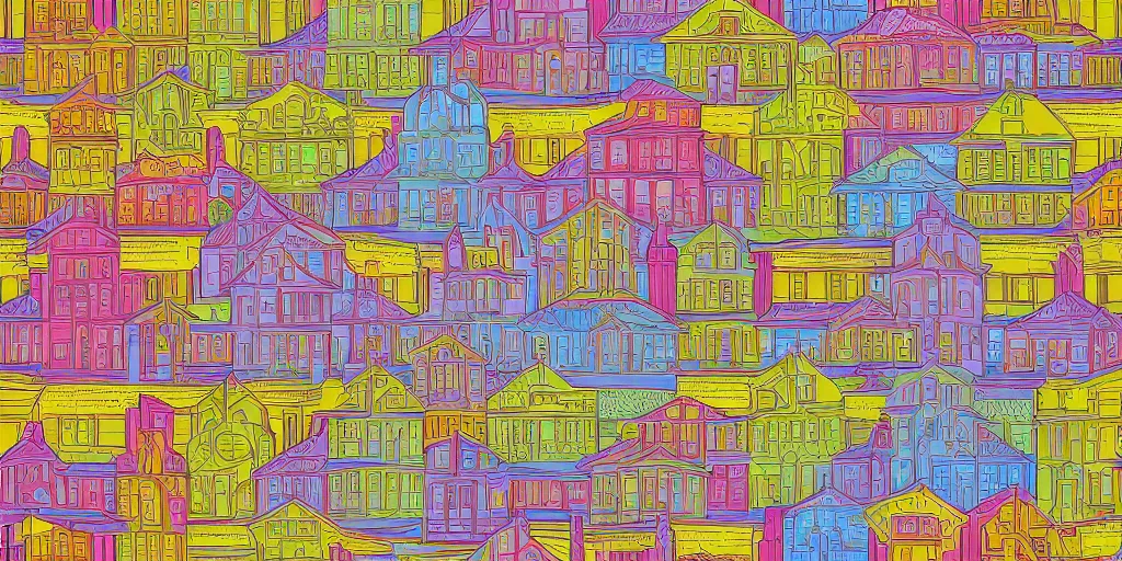 Prompt: seamless pattern of large colorful 4 arces in escher style horizontal multilayers