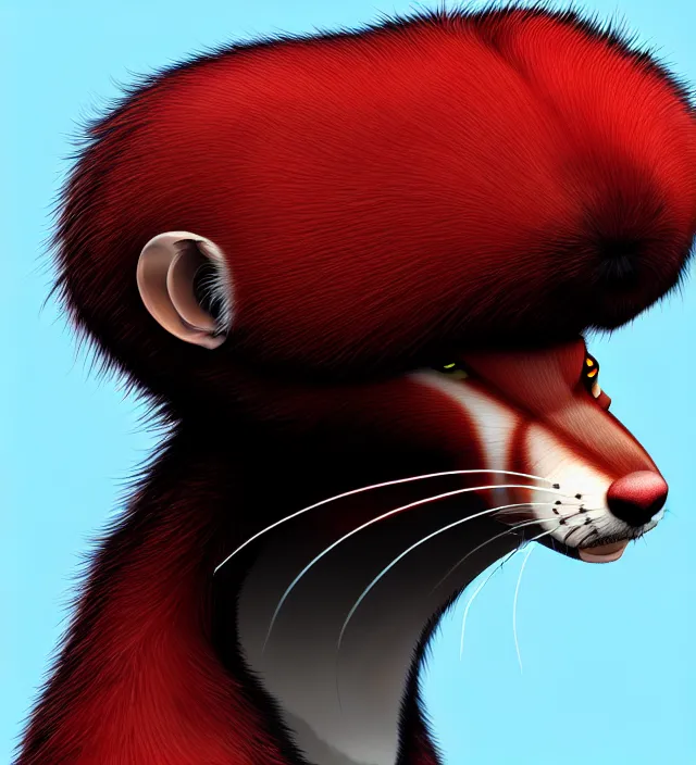 Image similar to furry - male - red - black - weasel - detective - fursona, ray tracing, photorealistic, trending on weasyl