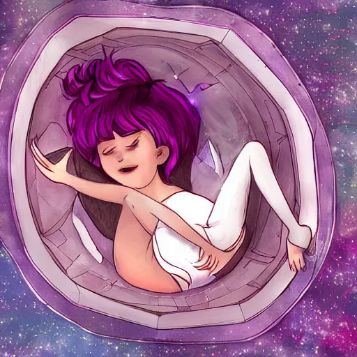 Image similar to fae valentine lying down ontop of her spaceship taking a nap