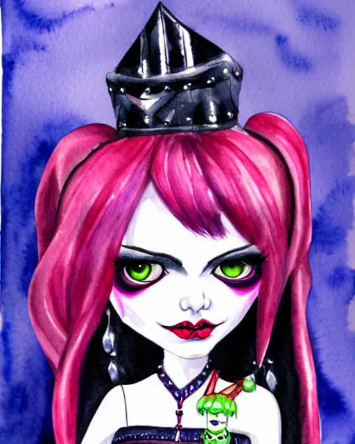 Prompt: watercolor portrait of monster high draculaura doll, by darkodordevic, watercolor