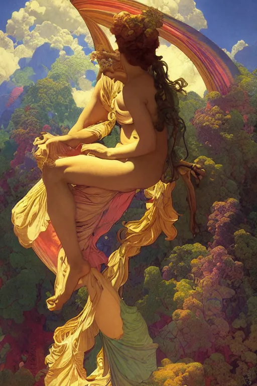 Image similar to the most beautiful painting in the world, by maxfield parrish, by gustave dore, by peter mohrbacher, by alphonse mucha, sharp focus, vivid color, rainbowshift, octane render, cgi, rule of thirds