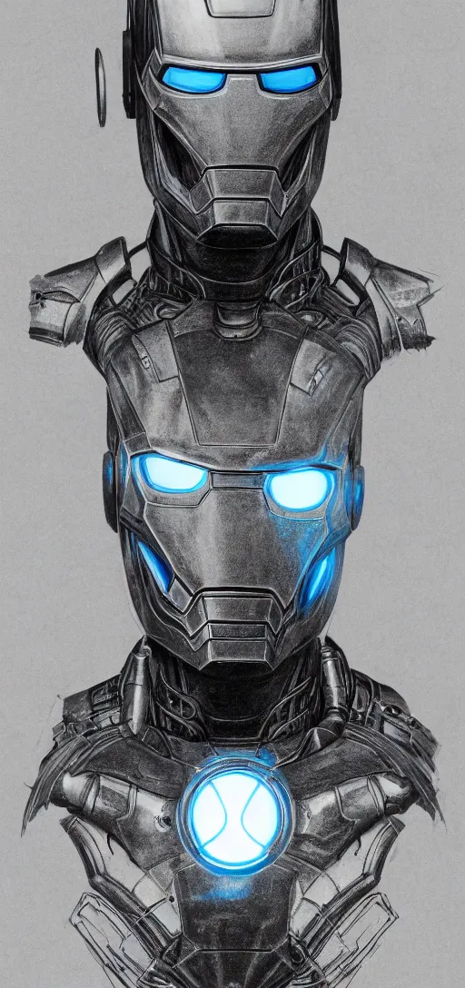 Image similar to steampunk, H.R. Giger design of Iron Man, full body and head, drawing on pencil, ornate, details, smooth, sharp focus, illustration, realistic, cinematic, artstation, award winning, rgb, ethereal blue lighting, 8K,