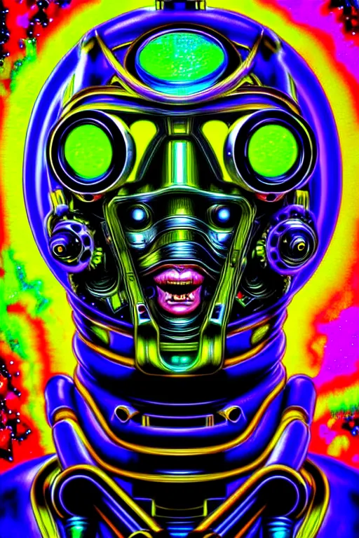 Image similar to maximalist detailed scifi robot head portrait. lowbrow scifi artwork by kidsquidy ø - cult and subjekt zero. ray tracing hdr polished sharp in visionary psychedelic fineart style inspired by beastwreck jimbo phillips and heavyhand