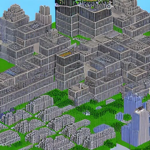 Image similar to detailed build of new york city skyline built in minecraft, isometric view