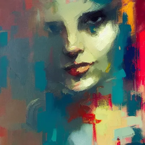 Image similar to high quality abstract painting of a woman in bright colours by jeremy mann