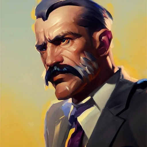 Prompt: Greg Manchess portrait painting of Walther White as Overwatch character, medium shot, asymmetrical, profile picture, Organic Painting, sunny day, Matte Painting, bold shapes, hard edges, street art, trending on artstation, by Huang Guangjian and Gil Elvgren and Sachin Teng