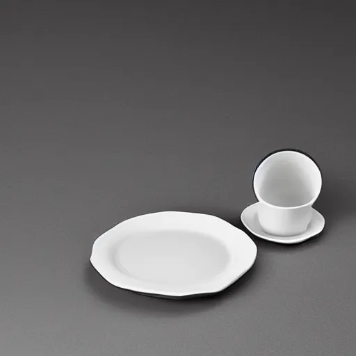 Image similar to “a cup and plate by Zaha Hadid”
