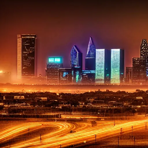 Image similar to dystopian and bleak Dallas skyline, bladerunner 2049 cyberpunk style, highly detailed photograph