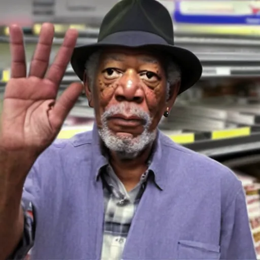 Image similar to a surveillance footage of Morgan Freeman at Walmart