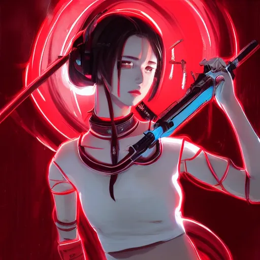 Prompt: rey ayanami, red and white neon, concept art, intricate details, highly professionally detailed, cgsociety, highly detailed -