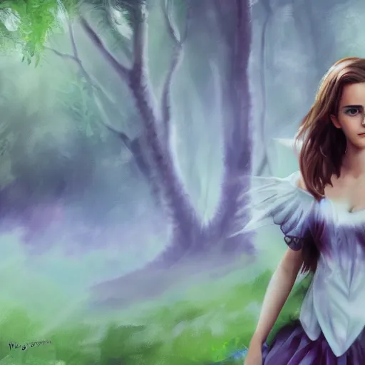 Image similar to emma watson fairy girl posing in the forrest, concept art, anime girl, clean digital concept art, facing the camera