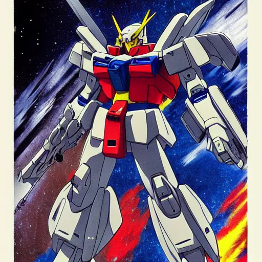 Image similar to gundam by mamoru nagano, fivestarstory style,