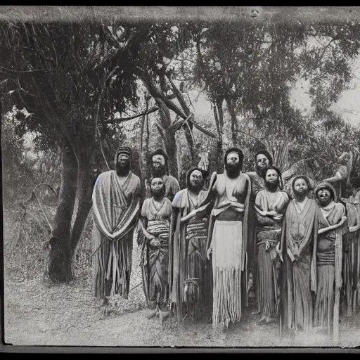 Image similar to lost film footage of a sacred in the middle of the ( ( ( ( ( ( ( ( ( tropical jungle ) ) ) ) ) ) ) ) ) / ethnographic object / tribal / sacred / film still / cinematic / enhanced / 1 9 0 0 s / black and white / grain