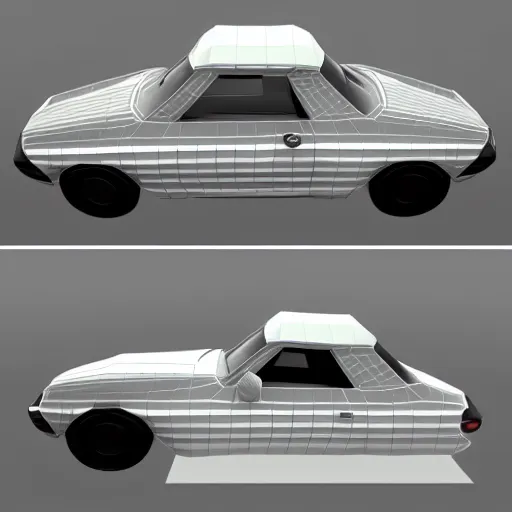 Image similar to a 3d low poly game object of a retro car