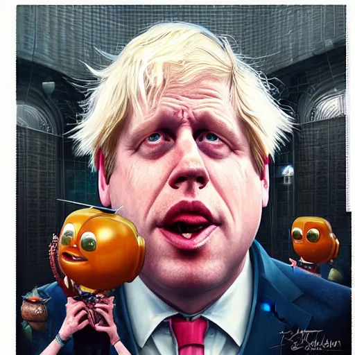 Image similar to lofi biopunk Boris Johnson portrait Pixar style by Tristan Eaton Stanley Artgerm and Tom Bagshaw.