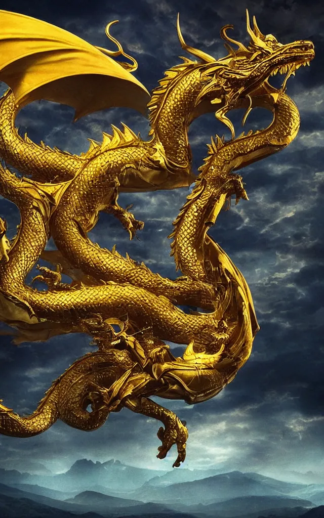 Image similar to golden dragon, epic, legendary, cinematic composition, stunning atmosphere