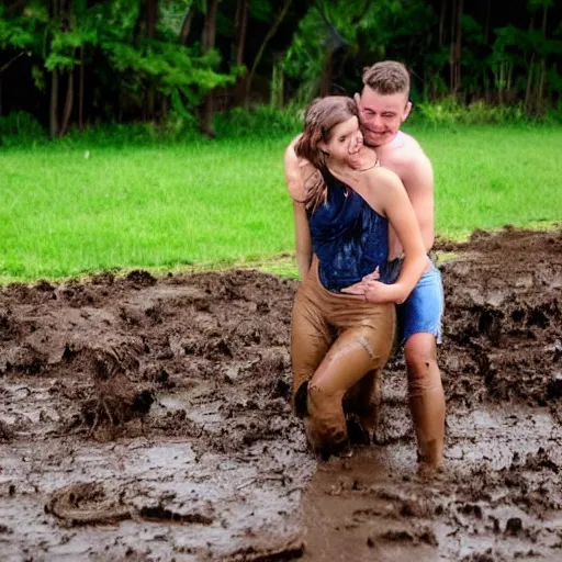 Image similar to a young couple rolling in the mud