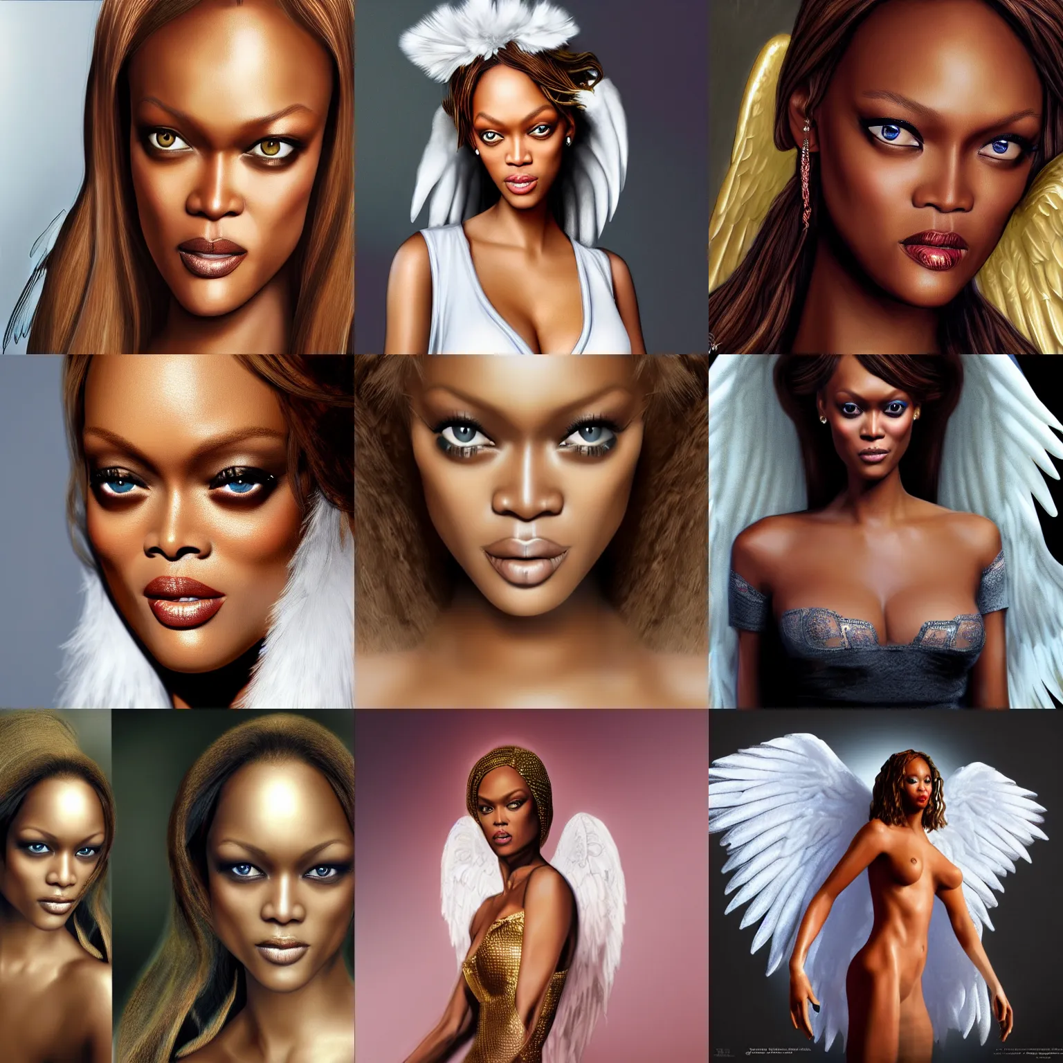 Prompt: Tyra Banks dressed as an angel, detailed, hyperrealism, 4k