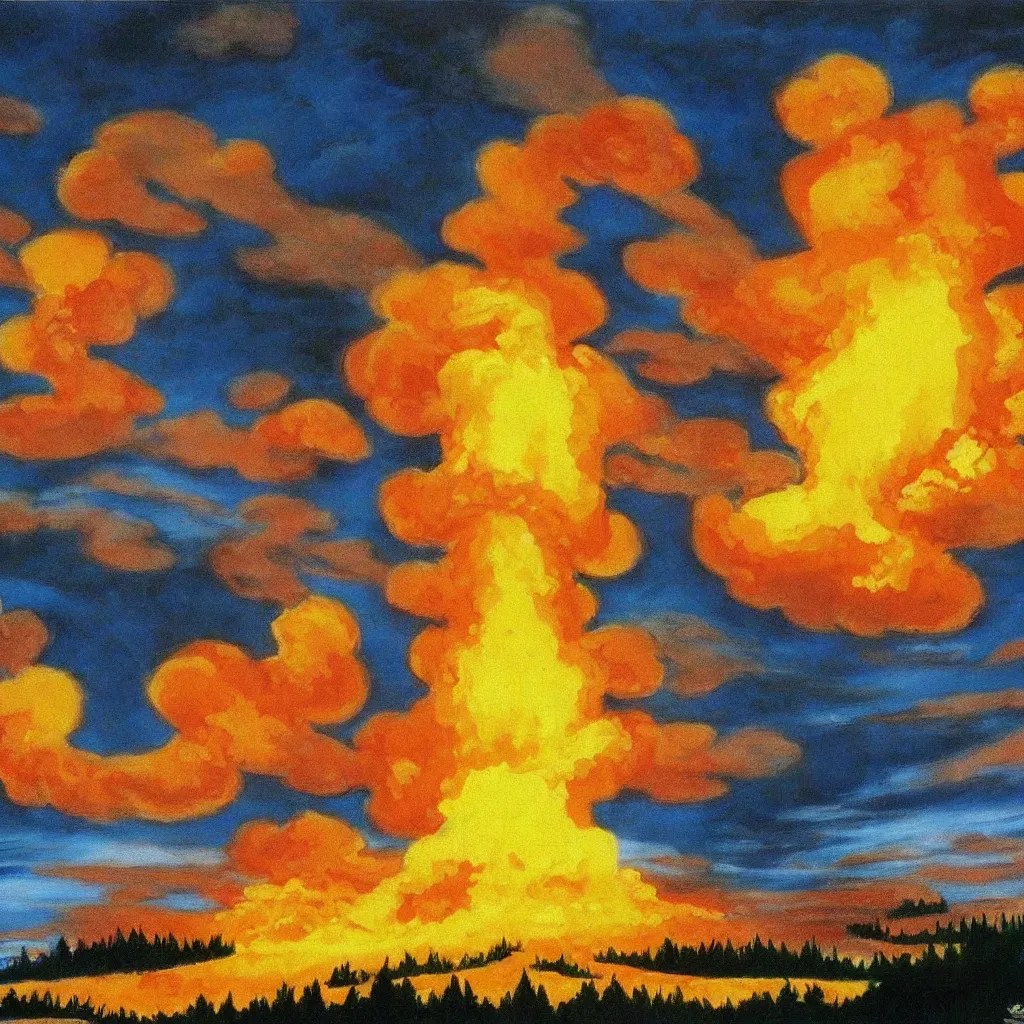 Image similar to bob ross painting of nuclear holocaust