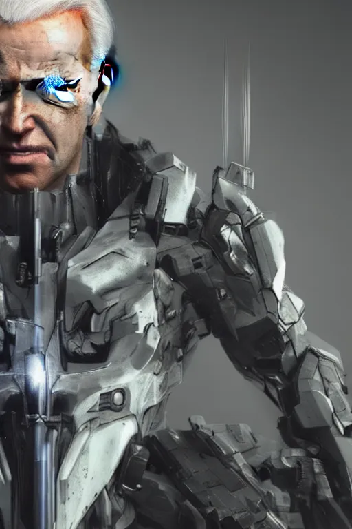 Image similar to joe biden in metal gear rising revengeance, metal gear rising, metal gear, joe biden, octane render, 8 k, realistic face, realistically proportioned head, realistically proportioned face