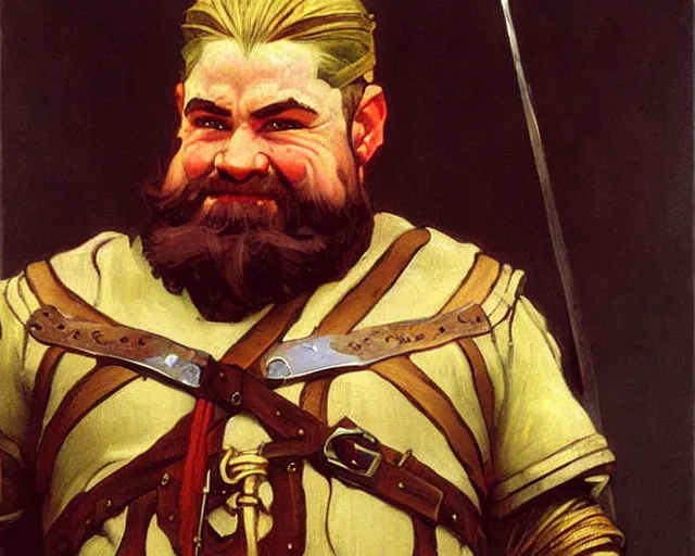 Image similar to portrait of a dwarf warrior, painting by j. c. leyendecker