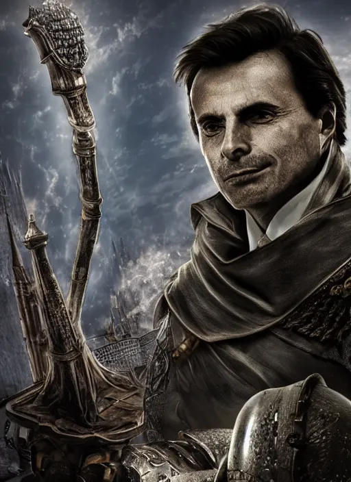 Image similar to portrait of giuseppe conte in darksouls universe in anor londo, studio lights, 8 k hd.