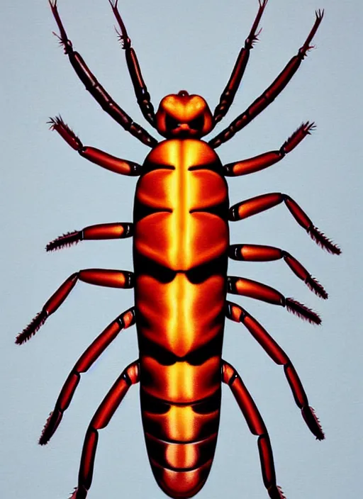 Image similar to beautiful matte airbrush portrait of scolopendra white a lot legs on a white background, 8 0's airbrush aesthetic, art by pater sato