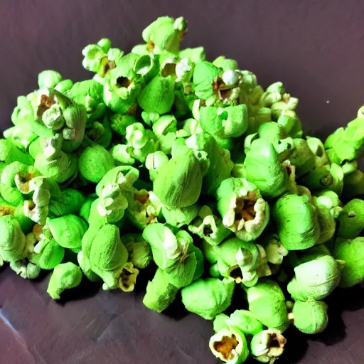 Image similar to photo of green popcorn, award winning, epic