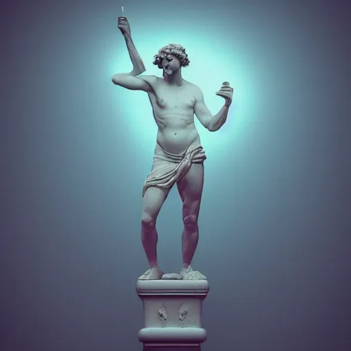 Image similar to renaissance statue digital art, neon light, 3 d render