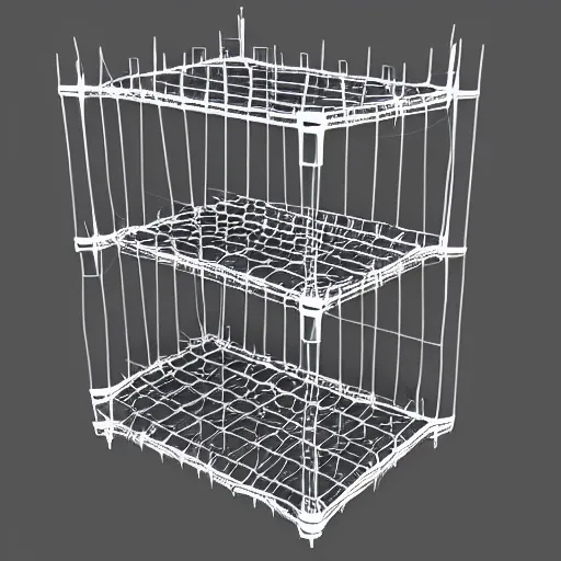 Image similar to underexposed film of a bottle rack wireframe mesh model, low poly