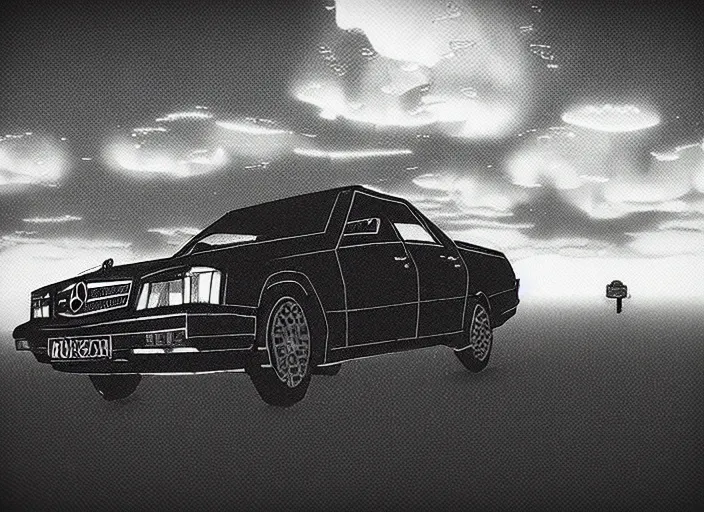 Image similar to synthesized hologram aiburning wrecked mercedes 1 2 4, pixelart, game 8 - bit monochrome gameboy!! floating in a brutalist space sky, gothic, rich deep colors by takato yamamoto. masterpiece. rendered in blender, ultra realistic, smooth shadows, ultra detail, high resolution, cinematic, unreal 6, 8 k