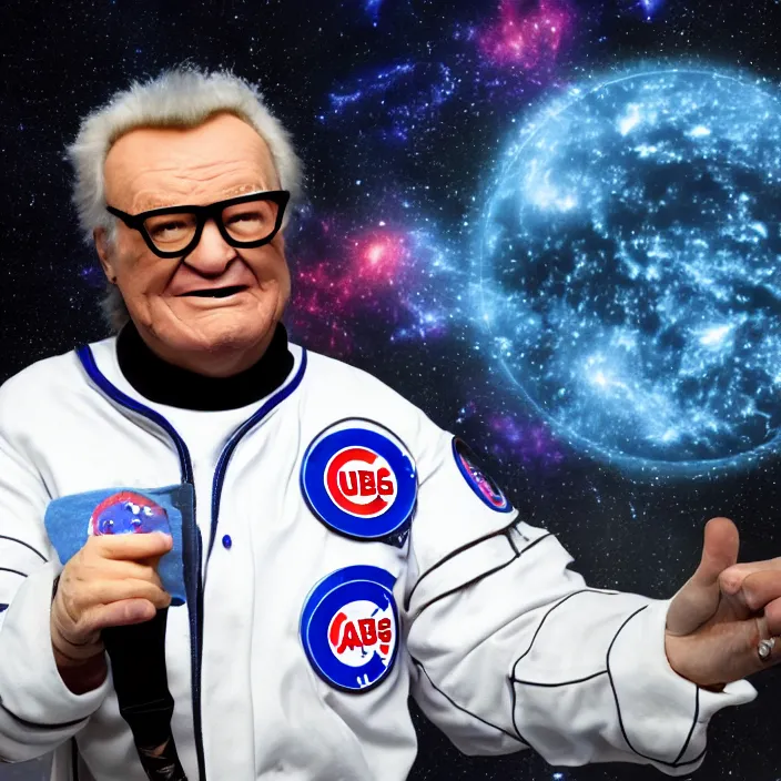 a sci - fi hologram of cubs announcer harry caray in