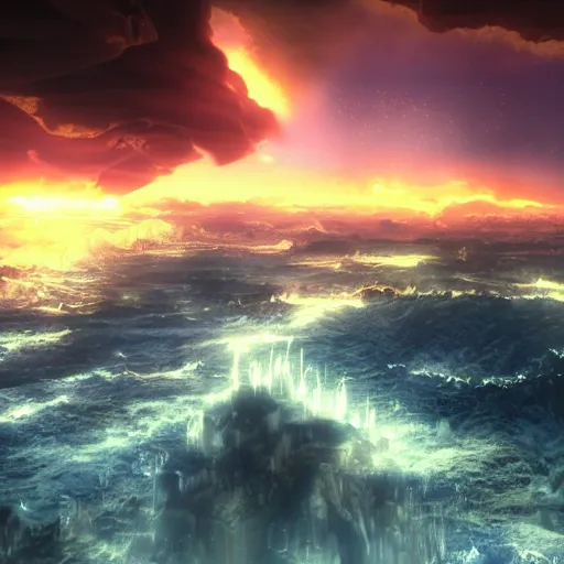 Prompt: the end of the world ,mega detailed, volumetric lighting, beautiful, golden hour, sharp focus, ultra detailed