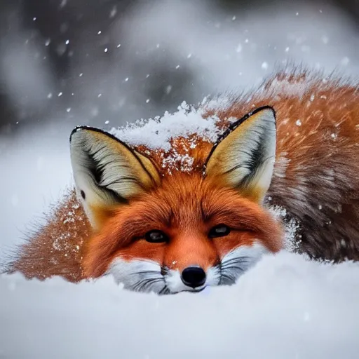 Image similar to Up close Photorealistic photograph of a cute fox in snow, photorealism, photorealistic, realism, real, highly detailed, ultra detailed, detailed, shutter speed 1/1000, Canon EOS 90D, up-close, Wildlife Photographer of the Year, Pulitzer Prize for Photography, 8k