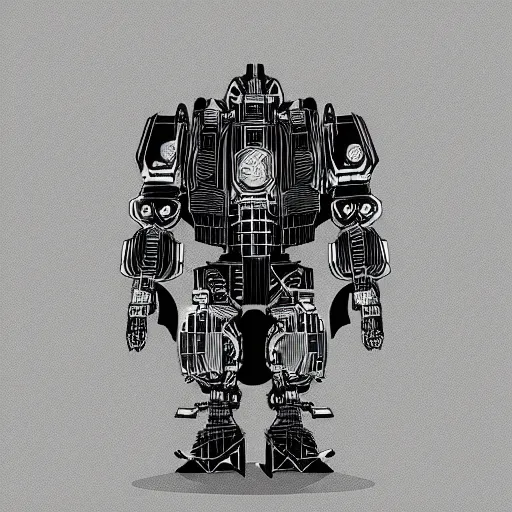 Image similar to Mcbess designed cyberpunk aesthetic TOOL album holographic cover art of a giant mech warrior. 3D octane, trending on artstation.