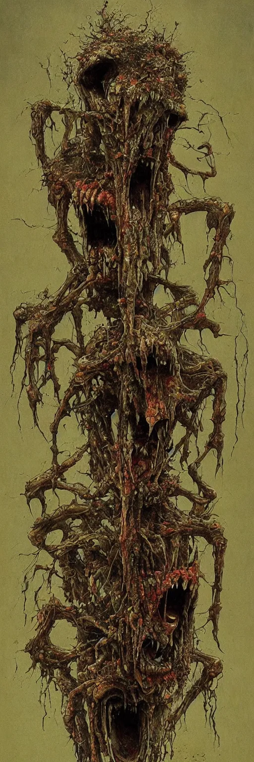 Prompt: disgusting, vile, rotten, filthy, vomit, insectoid, insect, infestation, gross, repugnant, crazy, insane, fangs, evil, style of zdislaw beksinski