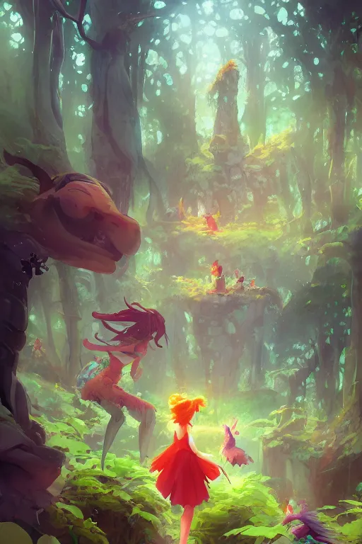 Image similar to fairy City in an ancient forrest , official fanart behance hd artstation by Jesper Ejsing, by RHADS and Makoto Shinkai and Lois van baarle and ilya kuvshinov and rossdraws