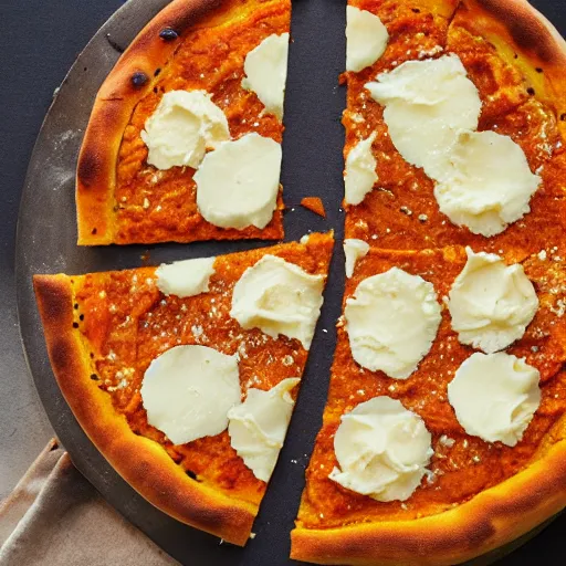 Prompt: pumpkin and butter pizza.