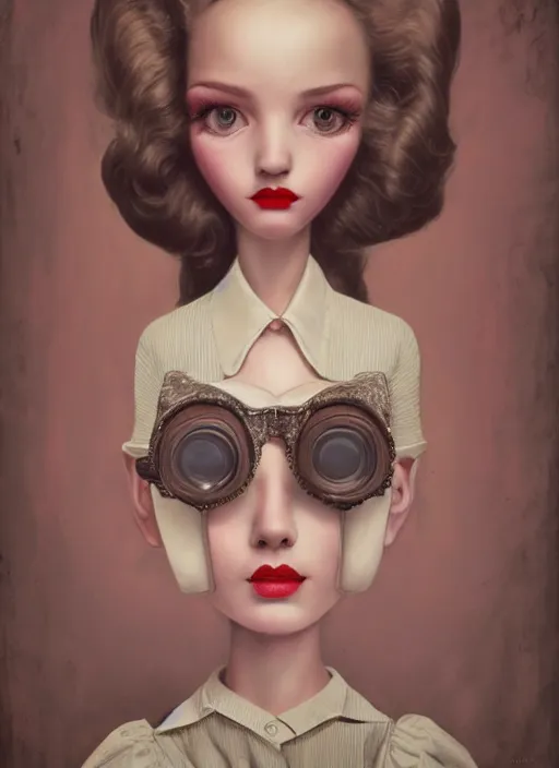 Image similar to portrait of a retro girl's 1 9 5 0 s, depth of field, zeiss lens, detailed, symmetrical, centered, fashion shoot, by nicoletta ceccoli, mark ryden, lostfish, stunning, 8 k resolution, extremely detailed, beautiful, establishing shot, artistic, hyperrealistic, octane render, horror punk