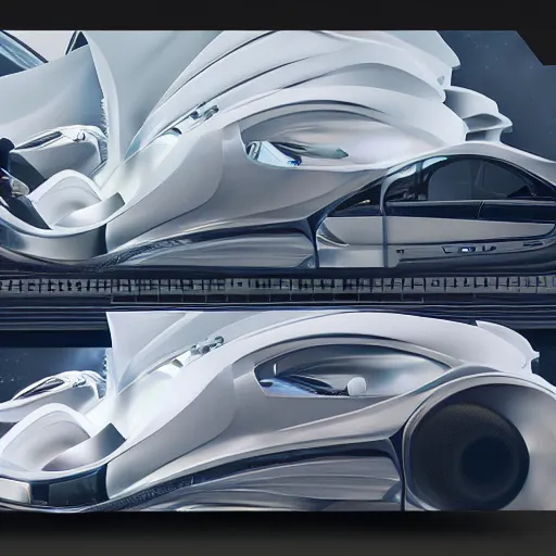 Image similar to sci-fi cars 50% of canvas in center and wall near structure on the coronation of napoleon painting and digital billboard in the middle and everything in style of zaha hadid and suprematism forms unreal engine 5 keyshot octane artstation trending ultra high detail ultra photo realistic 8k 16k in plastic dark tilt shift